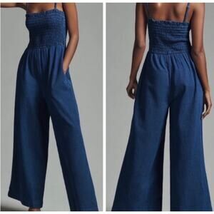 Pilcro Blue Wide-Leg Smocked Jumpsuit